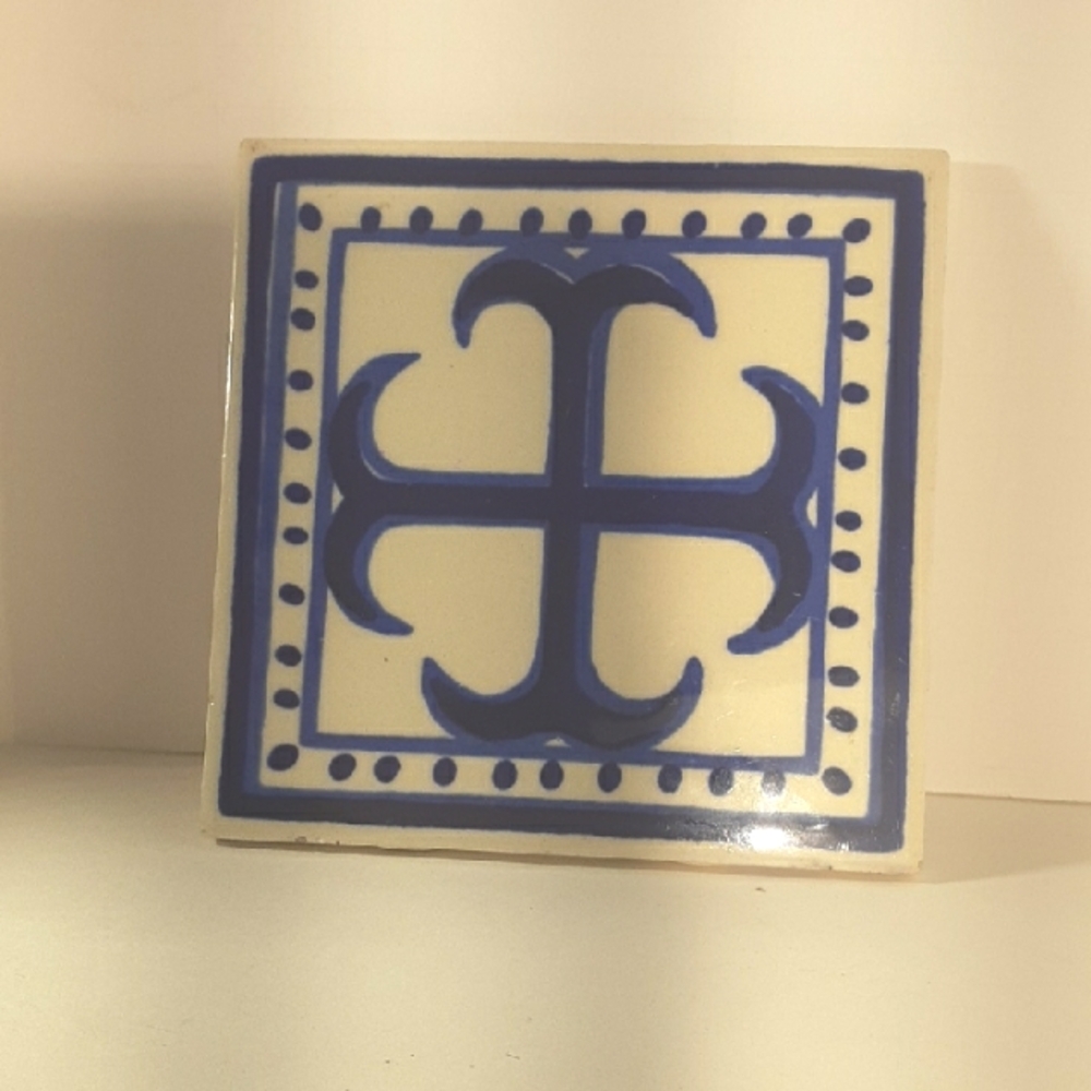 VTG Dal Monte Tile White Porcelain W/blue Design 6" x 6" Trivet Decor Wall